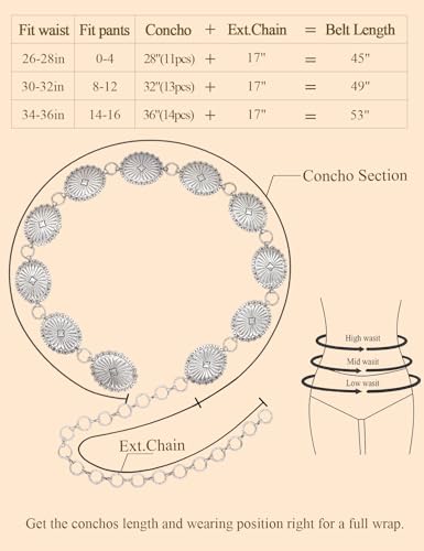 Image of TOPACC Western Metal Concho Belt for Women Cowgirl Chain Belts for Dresses Jeans Country Concert Outfit