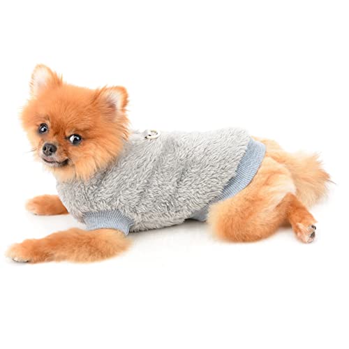 SMALLLEE_LUCKY_STORE Haustier-Sherpa-Fleece-Pullover Weste Rollkragenpullover mit D-Ring weiches Sweatshirt für kleine Hunde Katzen, Welpen Yorkie Chihuahua warme Herbst-Winterkleidung, Grau, S