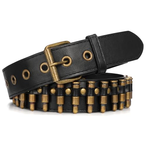 SUOSDEY Black Studded Belt,Y2K Silver Metal Grommet Belt for Men Women Punk Rock Style for Jeans Pants