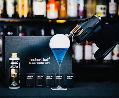 AnchorChef Cocktail Smoke Bubble Gun Kit with 5 Flavour Aromas & Edible Bubbles, Aroma Blaster for Home/Bar, Boost Drinks/Food Flavor, Smoking Cocktail Machine, Gift for Bartenders, Dad, Men & Husband
