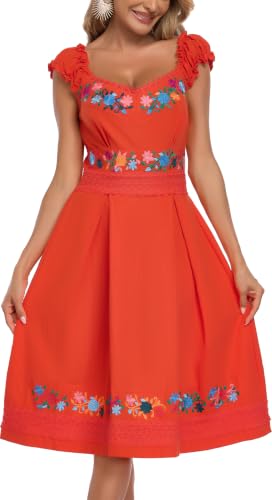 Image of Women's Mexican Dress Embroidered Causal Lace Party Dress