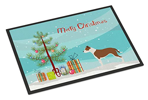 Caroline's Treasures BB8487JMAT Pit Bull Terrier Christmas Doormat 24x36 Front Door Mat Indoor Outdoor Rugs for Entryway, Non Slip Washable Low Pile, 24H X 36W