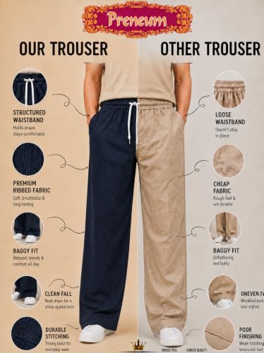 Image of Preneum Men Mid Rise Poly Cotton Loose Fit Trouser || Korean Style Travel & Lounge Wear with Pockets (Available in Plus Size) (Combo Pack of 3)