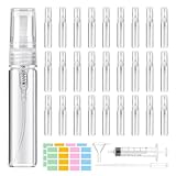 HIGA-JKL 30 unidades de 5 ml mini botella pulverizadora de niebla fina portátil botella pulverizadora de perfume botella pulverizadora de cristal transparente para viajes vacías con embudo pipetas y