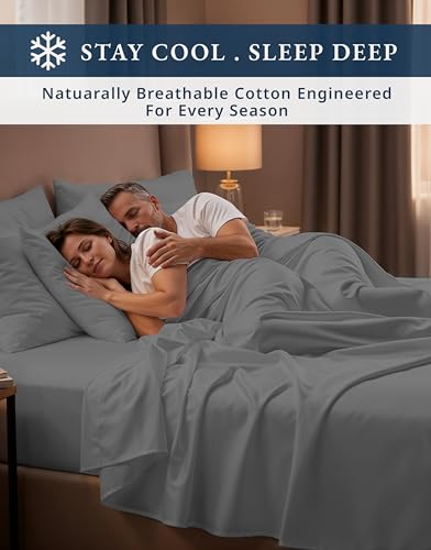Image of LANE LINEN King Size Sheets 100% Egyptian Cotton Sateen - Charcoal Gray
