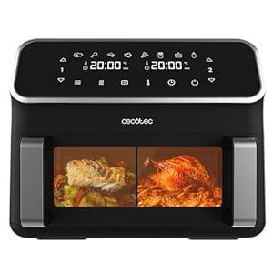 Cecotec Digitale Airfryer van 9L met Raam – Airfryer Cecofry Panoramic 9000. 2700W, Verplaatsbare Scheidingswand, Duale Temperatuur, Temperatuur van 80-200 ºC, 8 Modi, Multifunctioneel Aanraakpaneel