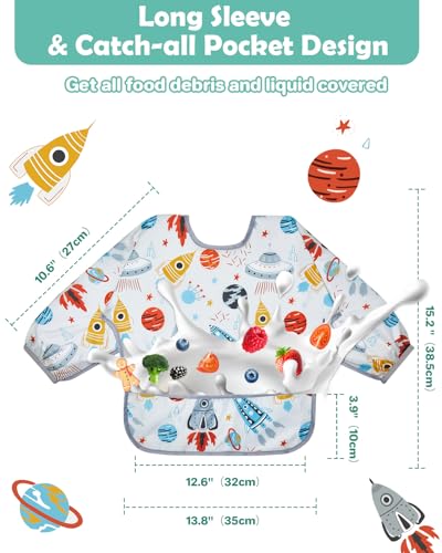 Lictin Long Sleeve Bibs 5 Pack - Baby Bibs, Waterproof Toddler Bibs, Baby Smock for Eating, Baby Bibs for Feeding Teething3