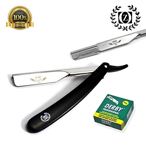 Hector Beauty Supply Traditional Black Wood Straight Razor, 100 Blades - Professional Barbers, Men