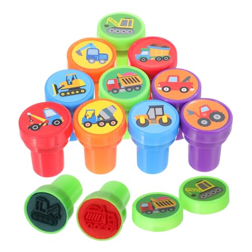 FUNNETOYU Lot de 20 Tampons Plastique pour Garçon et Filles Thème Engins de Chantier, Tampons Auto-encreurs pour Scrapbooking et Cartes, pour Loisirs...