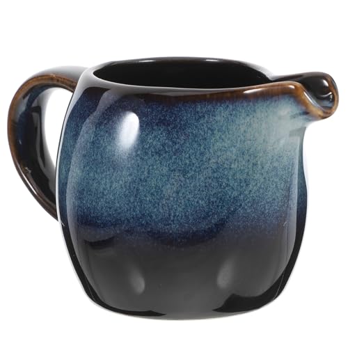 Luxshiny Salsera de Cerámica Europea con Asa Ergonómica y Vertedor Puntiagudo, Jarra de Crema Pequeña Azul Gato para Café, Dispensador de Crema para Café y Salsa, Adecuado para Cafetería