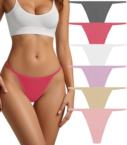Image of Cotton Thongs for Women G-String Breathable Underwear Low Rise T-back Panties Comfortable Stretch 6 Pack