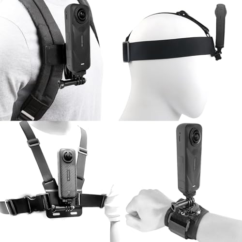Accessories Set for Insta360 X5 X4 X3 X2 X Head Strap Mount + Chest Mount Harness + Backpack Clip Holder + 360Rotating Wrist Strap Compatible for GoPro Hero DJI OSMO Action Camera and AK ASO