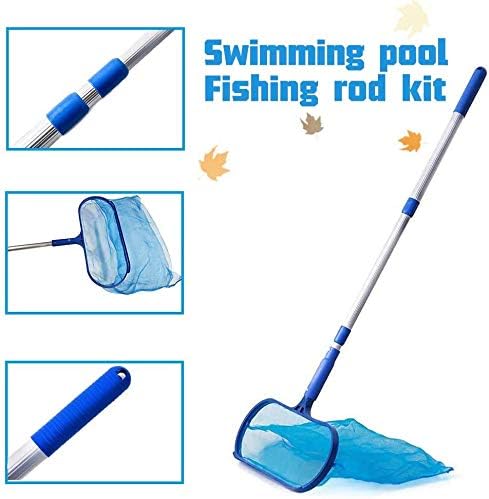 Pool Skimmer with Pole ，Premium Deep Bag Leaf Rake with 4 Feet Heavy Duty Adjustable Telescopic Aluminium Pole,Fine Mesh Net,Sturdy Frame, Strong Grip Handle, Suitable For Swimming Pools ,Hot Tubs