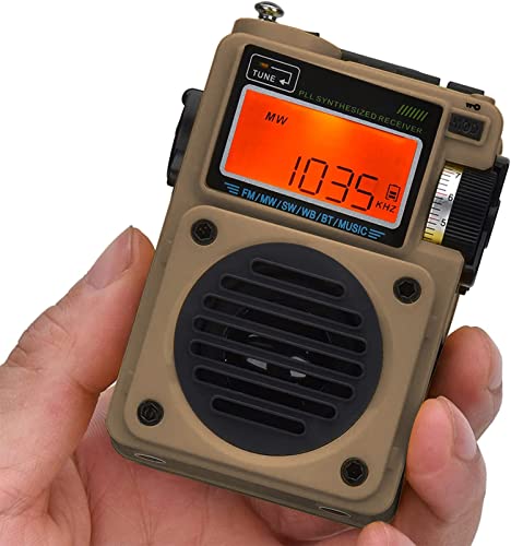 Am FM SW WB Pocket Radio, Radio de con Bluetooth Reproductor De Música, Banda De Aviación Radio Compatible con TF De Memoria, Radio LCD Recargable para Uso En Emergencias Al Aire Libre