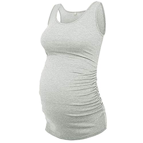 Amposh Women's Maternity Tank Top 3 Pack Ruched Side Sleeveless Pregnancy Basic Shirt(Black/Gray/White, M) #TOP2