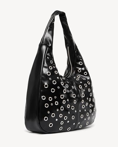 Image of NEWBELLA Women's Hobo Purse - Faux Leather Shoulder Bag & Tote Handbag, Spacious Work Bag for Commute & Daily Use (Dark Black)