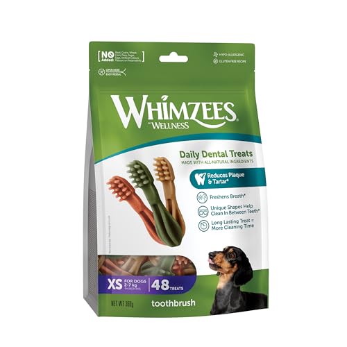 WHIMZEES Toothbrush XS, Stix da Masticare Per l'igiene Dentale per Cani di Molto Piccola Taglia XS (2-7kg), Ingredienti Naturali, Senza Cereali, 48 Pezzi, Taglia XS