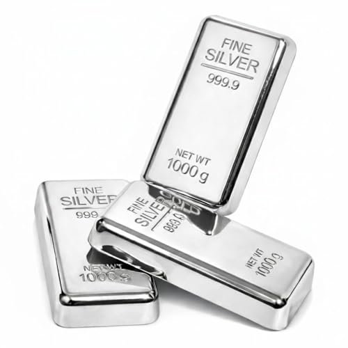 Image of ZAHEPA Realistic Metal Silver Bar Paperweight for Office Table, Fake Silver Biscuit Paper Weight Table Decoration, Prop for Jewellery Shop & Heist Theme, Unique Gift for Home & Office (Pack of 3)