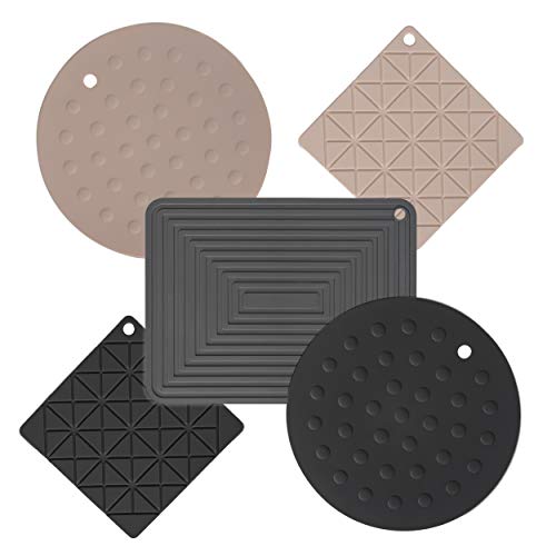 Silicone Trivets for Hot Pots and Pans 5pc Set with 3 Sizes | 1 Large Trivet for 9x13 Pans, 2 x 9