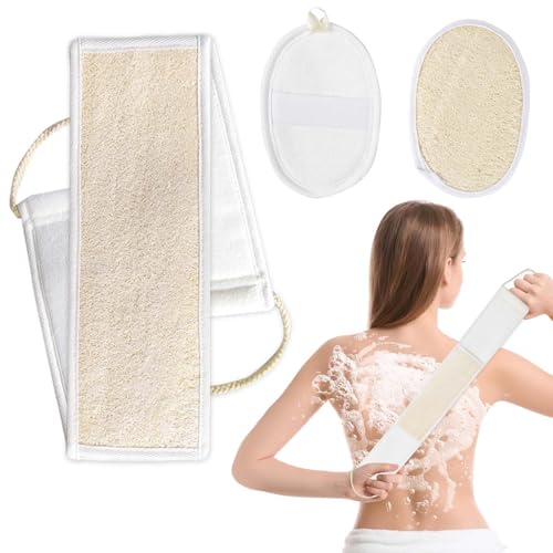 2Pcs Eponges Exfoliantes Luffa pour Corps,Naturelle Luffa Exfoliante pour Corps,Set Gommage pour Dos Nettoyage en Profondeur,Soulage Fatigue Parfait pour Douche,Spa et les Soins Corporels