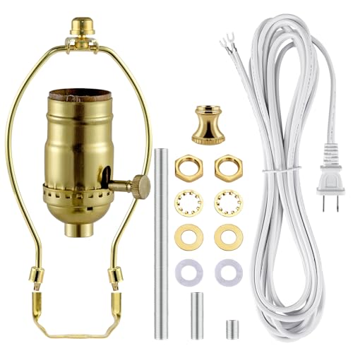 EMNOOTI Lamp Making Kit,Make a Lamp or Repair Kit,3-Way Lamp Socket with Matching Cord Lamp Harp Set,Lamp Wiring Kit for Table Floor Lamp,Essential Hardware for DIY Lamp Design or Repair (Gold, 1)
