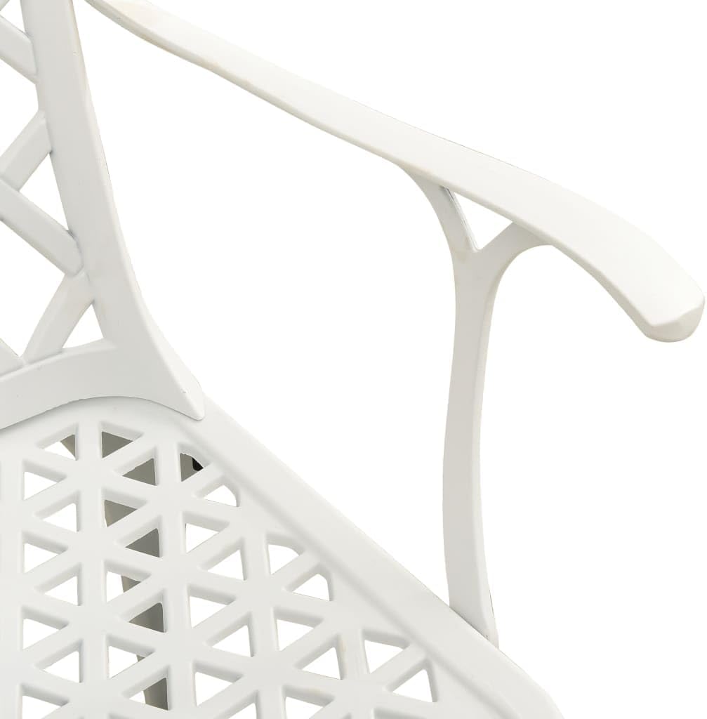 vidaXL 3-Piece Outdoor Bistro Set - Industrial Style Cast Aluminum - Comfortable Seating - Weather Resistant - White - Table with Umbrella Hole - Assembly Required
