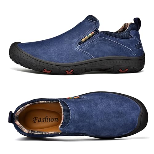 Lossarye Men's Leather Waterproof Slip On Hiking Loafers Comfortable Anti-Collision Round Toe Casual Walking Work Shoes Anti-Slip Outdoor Sneakers2