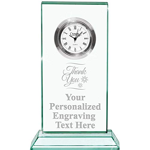 Crown Awards Thank You with Snowflakes Jade Duo Crystal Clock with Engraving Included