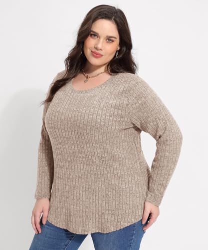 Image of CARCOS Plus Size Tops for Women Long Sleeve Raglan V Neck T Shirts Tunic Fall Blouse Xl-5Xl 14W -28W