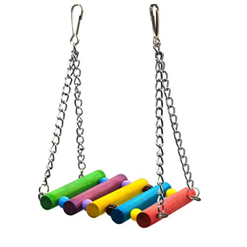 Hemobllo 2pcs Colorful Wooden Swing Stand for Parrots Parrot Stand Toy Beads and Bell for Chewing and Playtime for Cockatiels Parakeets Small Birds - Image 4
