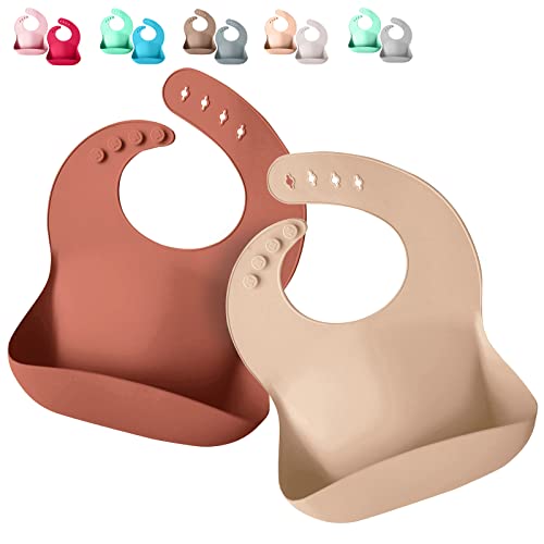 Image of Sperric Silicone Baby Bibs - Soft Silicone Bib with Food Catcher and Waterproof Material - Adjustable Fit for Baby and Toddler (Beige)