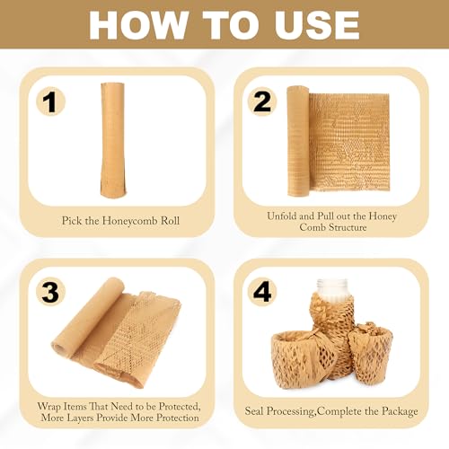 Image of GLUN Honeycomb Paper Bubble Wrap Roll 10 Meter x 15 Inch - Eco-Friendly Cushioning Paper Roll for Packing, Shipping & Moving, Strong Kraft Paper Protective Packaging Material (Pack of 1)
