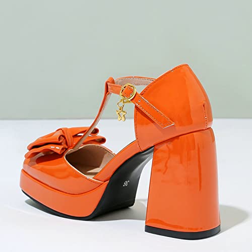 Women T Strap Mary Janes Platform Square Toe Bow Pumps Block High Heel Ankle Strap Lolita Shoes4