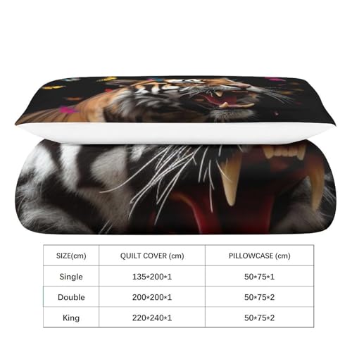 Housse de couette 3D tigre en microfibre 135x200 cm avec taies
