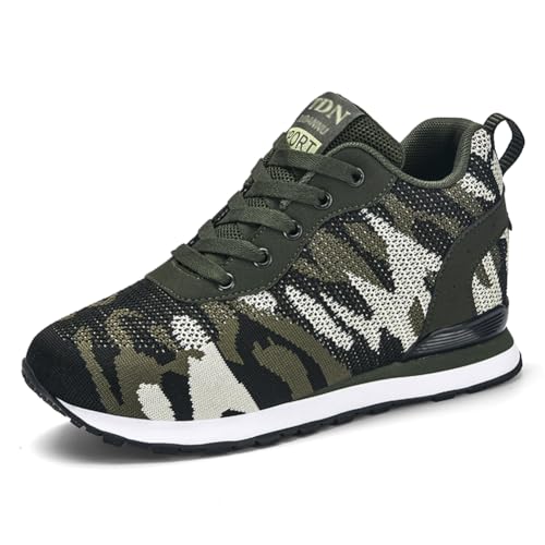 Image of ESXGED Women's Fashion Camouflage Platform Canvas Sneakers Girl's Invisible Wedges Increase Heel Mesh-Cloth Casual Shoes