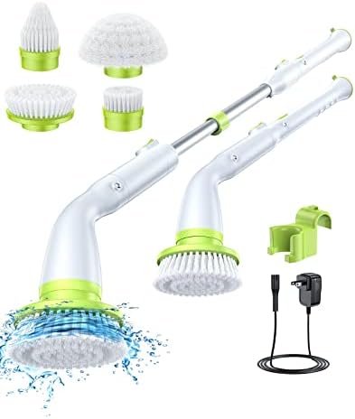 Electric Spin Scrubber Metmoon Shower Cleaning Brush, Power Scrubber for Cleaning Bathroom Bathtub Grout with 4 Brush Heads and Extension Arm