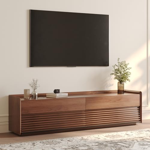 Image of POVISON Fully-Assembled Mid Century Modern TV Stand, 70.87 inch Wood Media Console with Adjustable LED Light, Entertainment Center with Storage for Living Room