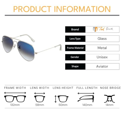 Image of Ted Smith Mens Womens Polycarbonate Uv Protection Metal Pilot Sunglasses