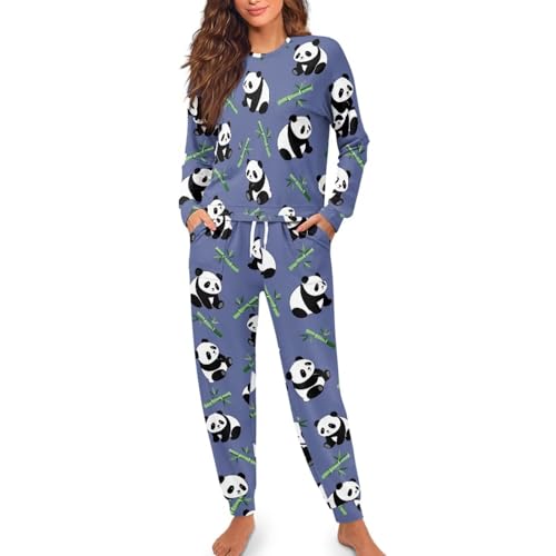 Image of Womens Lounge Set Long Sleeve Soft Pajama Sets Casual 2 Piece Pj Outfit Crewneck Sleepwear with Pockets Plus Size