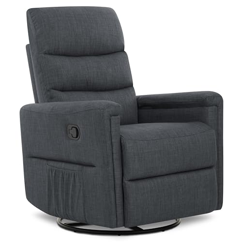 Evolur Peyton Manual Recline Glider with Full 360-Degree Swivel, Flexibility & Comfort, FSC Certified, in Graphite