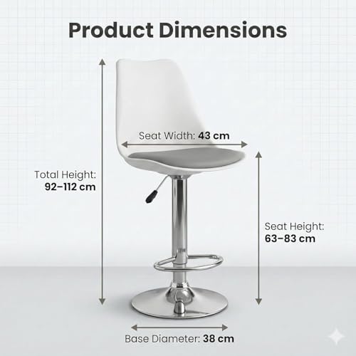 Image of activa Rapid Bar Stool Chair with Height Adjustable Design, Padded Seat & Footrest | Modern Metal Counter Stool for Kitchen, Home, Bar & Cafe Seating | Durable Comfort Chair (White & Grey, Set of 1)