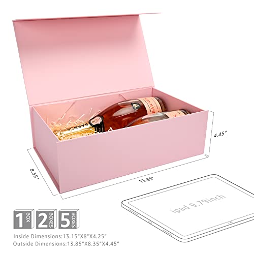 Image of LIFELUM Gift Boxes for Presents, Extra Large Gift Box 2 Pack 13.85 x 8.35 x 4.45 inch with Magnetic Lid Pink Gift Box With Ribbon, Card, Shredded Paper Filler