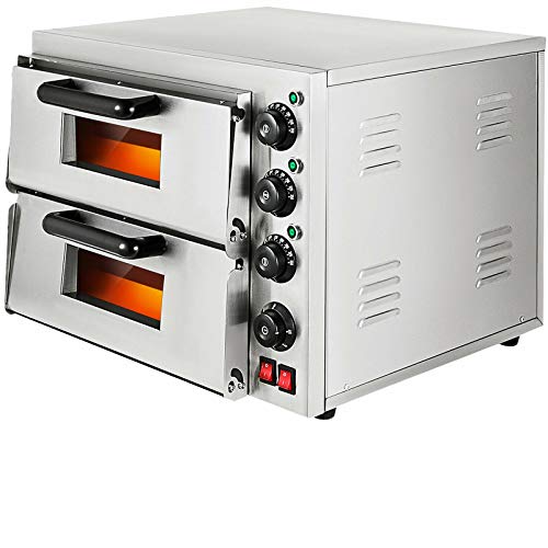 3000 Watt Electric Pizza Oven Double Deck Commercial Stainless Steel Bake Broiler Adjustable 122 to 662 Degree Fahrenheit Suitable for used to cook pizzas potatoes bread cakes pies pastries etc