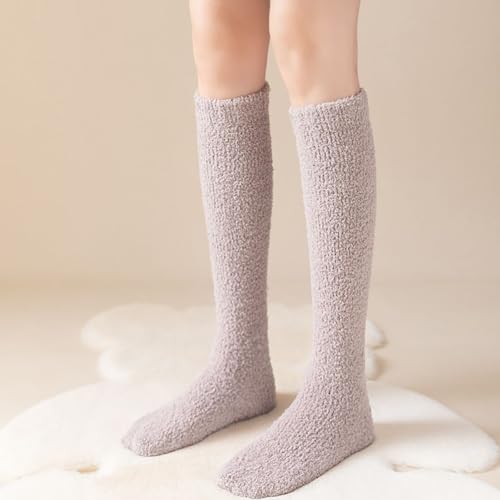 3 Pairs Fluffy Knee High Socks Long Winter Warm Socks Soft Fuzzy Thick Socks Christmas Slipper Socks Black White Khaki2