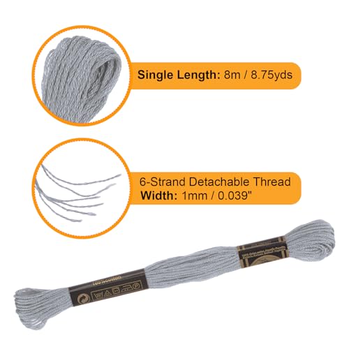 Image of HARFINGTON 12 Skeins Embroidery Floss 8.75yds(8m) Egyptian Long-Staple Cotton Cross Stitch Thread for Sewing DIY Bracelet Yarn String and Crafts, Light Grey(6003)