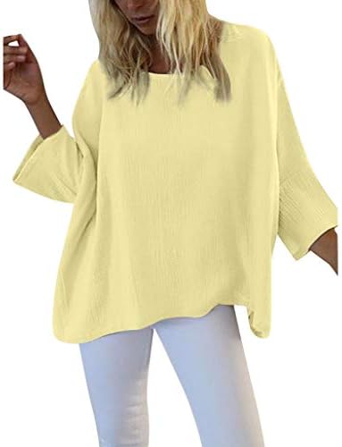 Aniywn Plus Size Casual 3/4 Sleeve Tops, Women Round Neck Pure Color Casual Tunic T-Shirt Summer Blouse Yellow