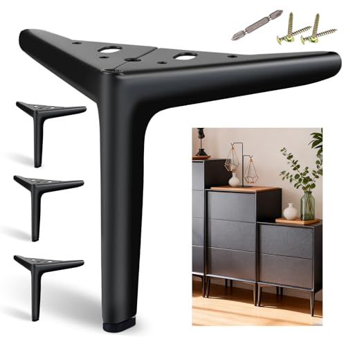 SunVFaFa Furniture Legs 15cm Heavy Duty, Replacement Cabinet Legs for Furniture Set of 4, Matte Black Metal Legs for Cube Storage, Modern DIY Short Dresser Feet for Couch Futon Nightstand Ottoman