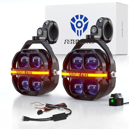 Future Eyes Motorcycle Driving Lights – 180W LED Fog Lights with Amber & White Beams, Waterproof...