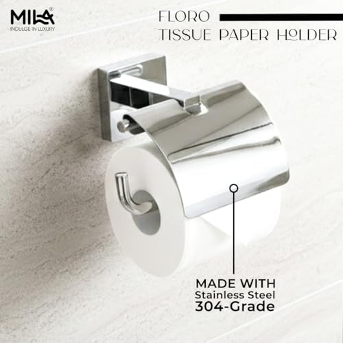 Image of Mila Floro Tissue Paper Holder | SS304 Stainless Steel | Chrome Finish | Wall-Mounted Bathroom Toilet Roll Holder | Rust-Proof & Durable | Fits Standard Tissue Rolls