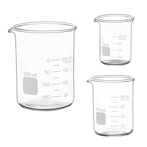 Glass Measuring Low Form Beaker Set 50ml 100ml 250ml Glass Graduated Beaker Set